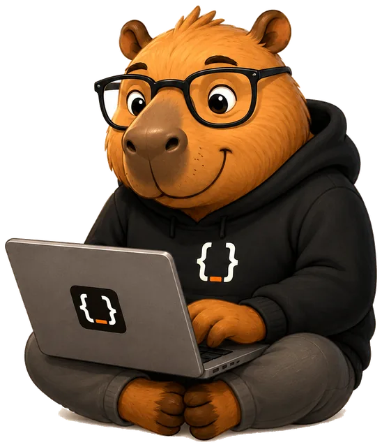 Capivara de óculos redondos e moletom preto, programando